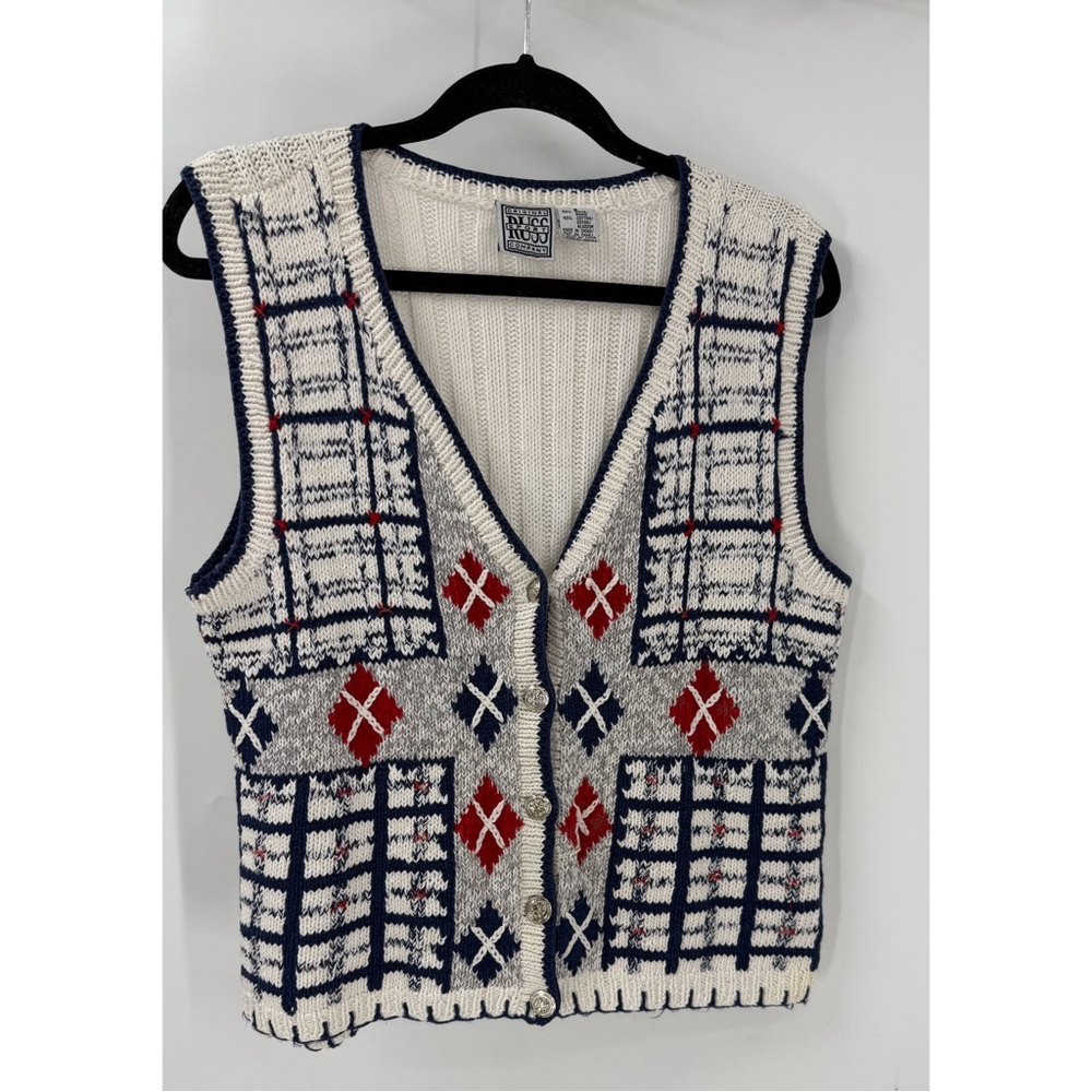 Russ original sport co vintage button front V-neck, cotton blend sweater vest